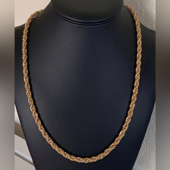 1980S Monet Gold Silver Tone Twisted Rope Necklace Signed Collectible Statement - Picture 1 of 9